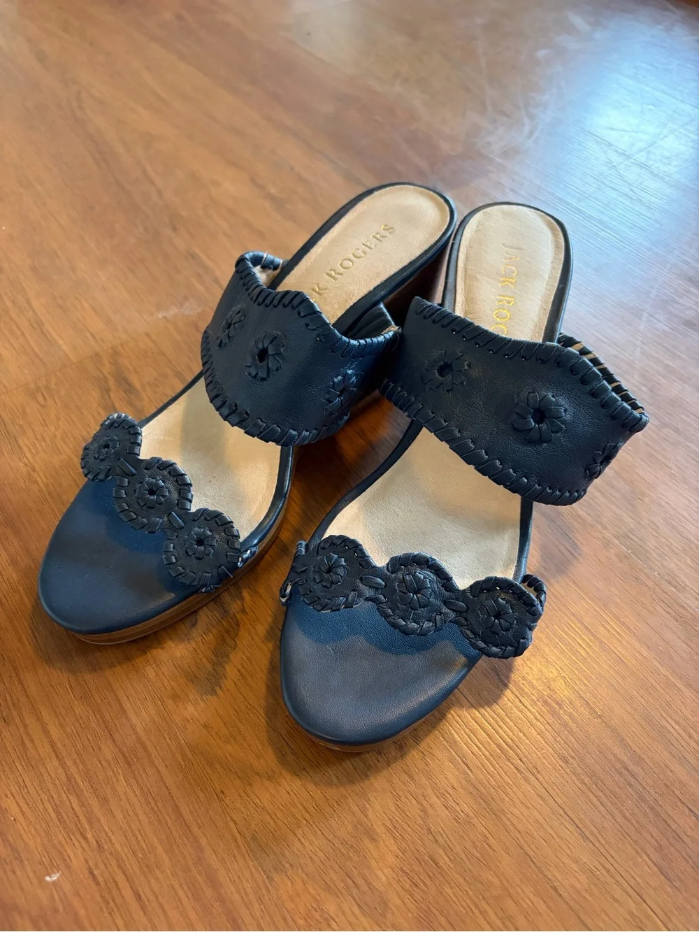 Jack Rogers Navy Slide Wedge Heel with Detail